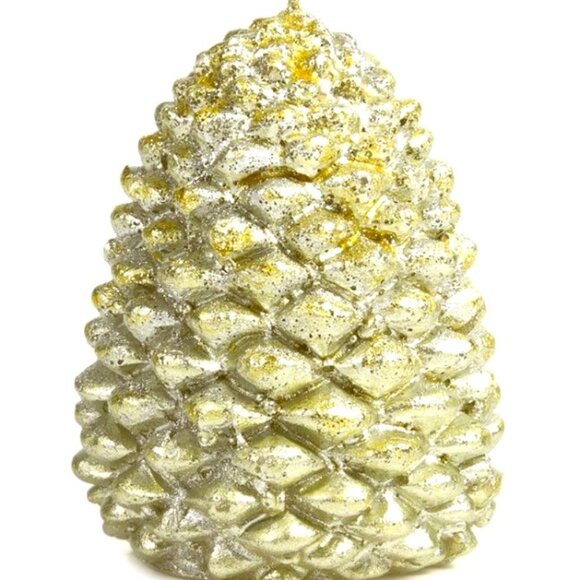 NEW Wax Candle Handmade Gold Pine Cone Shape with Glitter Decorative. Imported - Picture 1 of 1